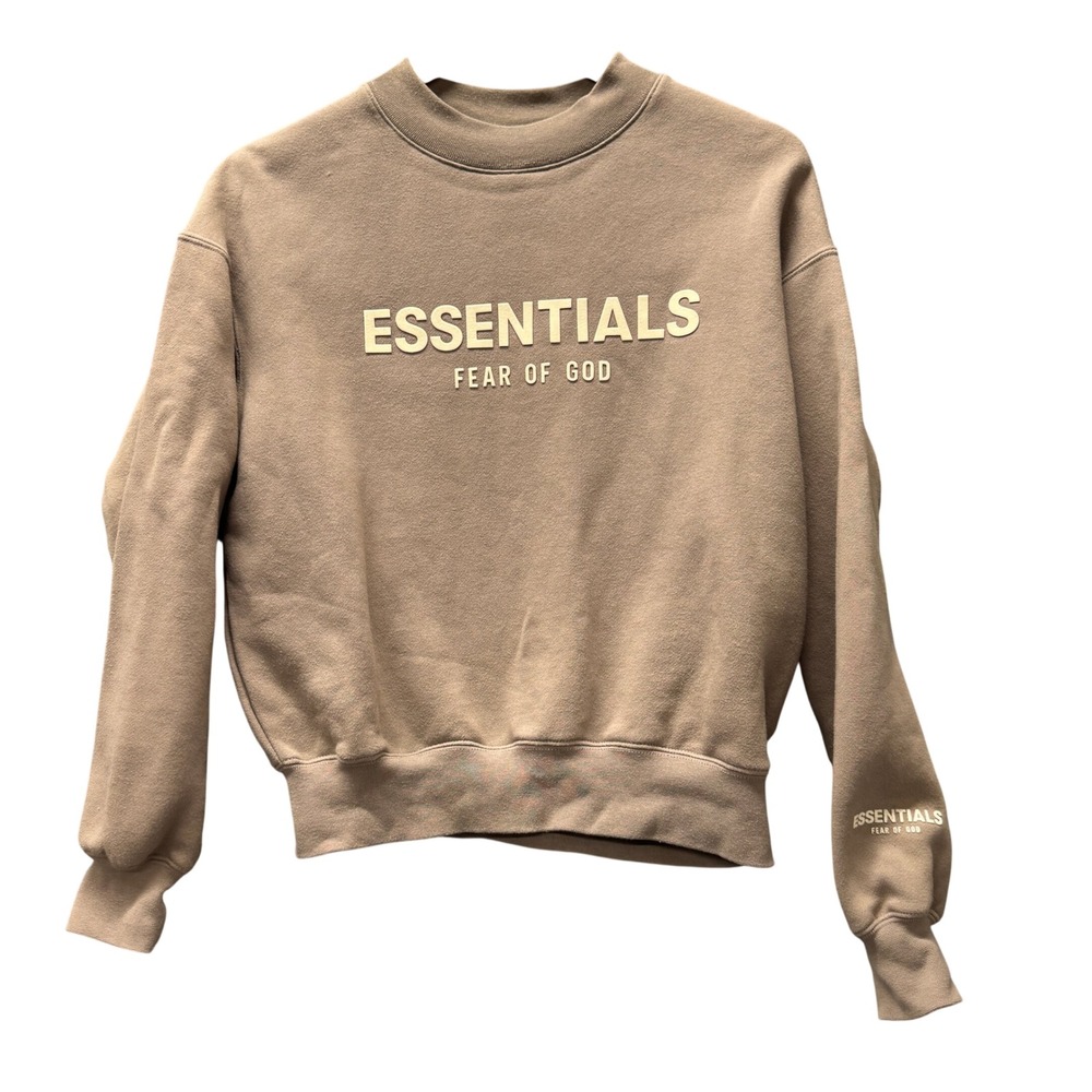 Fear‎ of God Essentials Sweatshirt Kids 8 Pullover Tan Streetwear Boxy Fit Crew
